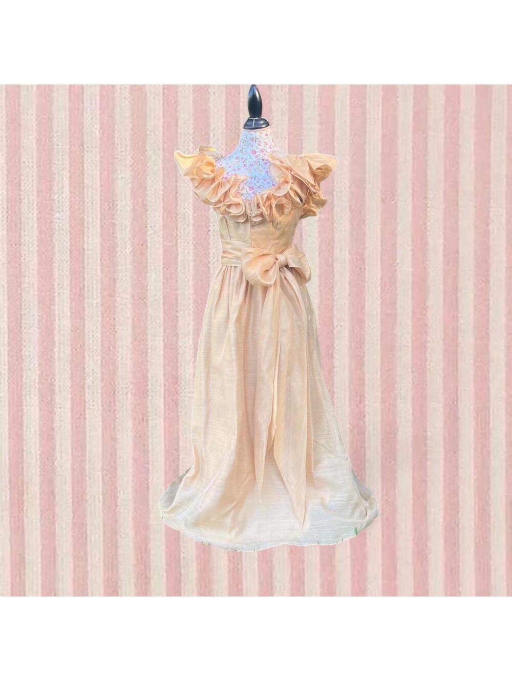 vintage 60s orange cream ruffle ballgown